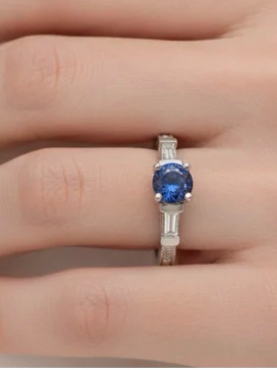 Jewelry - 10K White Gold Baguette Diamond and  Sapphire Engagement ring